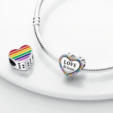 Serce Dwustronne Tęcza Love Charms Kolorowy Zawieszka S 925 Miłość