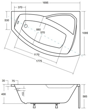 Ванна Besco Rima 170x110 правая + КОРПУС + СИФОН