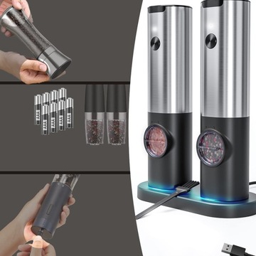 НАБОР ЭЛЕКТРИЧЕСКОЙ МЕЛЬНИЦЫ ДЛЯ СОЛИ, ПЕРЦА, 2 ШТ., 70 МЛ, 25 Вт, USB