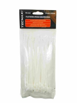 Opaski zaciskowe białe 3,6x140mm 100szt TECMAXX