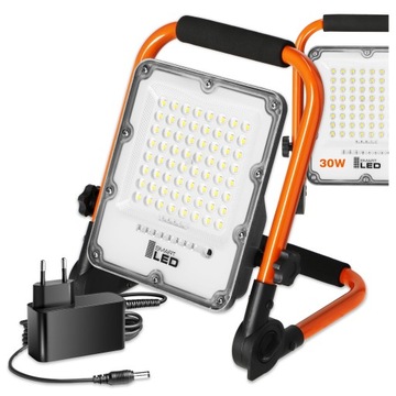 Halogen LED Roboczy Budowlany 30W = 240W Naświetlacz Przenośny Akumulator