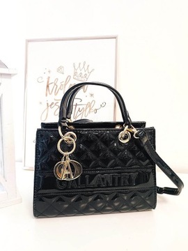 Gallantry Paris mini shopper kuferek czarny lakierowany pikowany