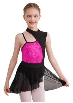 Sukienka Body Balet Trykot Gimnastyka Cekiny Różowa 122/128