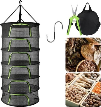 СУШИЛЬНАЯ СЕТКА ДЛЯ СУШКИ ГРИБОВ И ТРАВ 60СМ 6 ПОЛОК, СКЛАДНАЯ, ПОДВЕСНАЯ