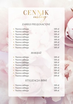 Cennik usług salonu kosmetycznego, złocenie