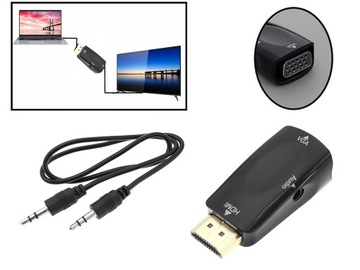 АДАПТЕР-ПРЕОБРАЗОВАТЕЛЬ С HDMI НА VGA D-SUB АУДИО ЗВУК МИНИ-ДЖЕК