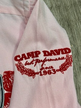 CAMP DAVID Koszula Męska Slim Fit Logowana Jasnoróżowa r. L