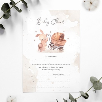 Zaproszenia NA BABY SHOWER z króliczkiem + koperta