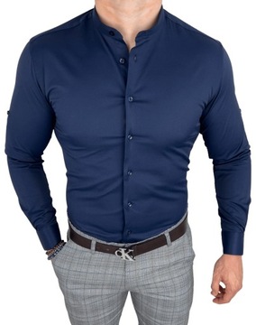 Granatowa koszula meska ze stojka slim fit 1180 M