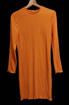 Vero Moda pomarańczowa gnieciona sukienka midi M