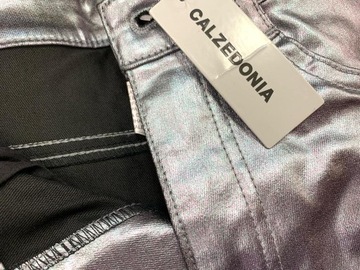 CALZEDONIA legginsy spodnie imitacja skóry argento S/36 błyszczące