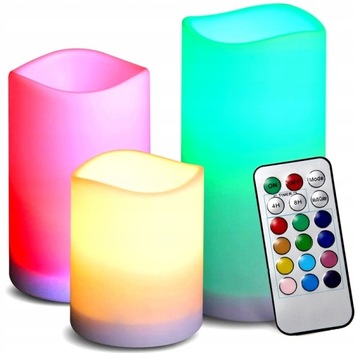 ŚWIECZKI ŚWIECE ŚWIECA LED RGB PILOT 3 SZT. 12 KOL