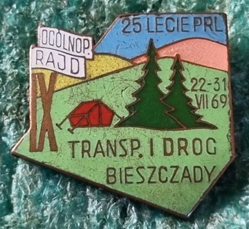 ODZNAKA IX RAJD TRANSPORTOWCÓW I DROGOWCÓW BIESZCZADY 1969 - 25 LECIE PRL