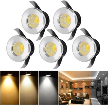 Mini Reflektor Sufitowy Okrągły LED 3W Regulowany 5sztuk