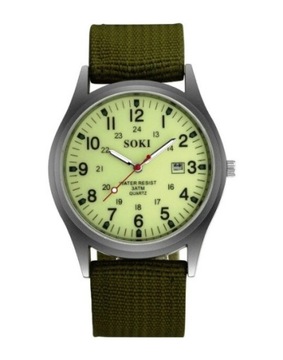 Nowy, wojskowy zegarek Soki z datownikiem, świecąca tarcza
