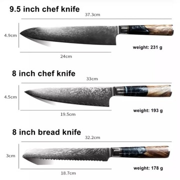 Набор кухонных ножей Damascus - 8 шт/синий