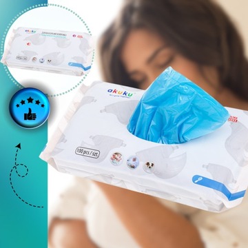 100 szt Pachnące Woreczki Duże Wytrzymałe Worki na zużyte pieluchy AKUKU