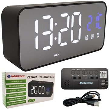 ZEGAR ELEKTRONICZNY CYFROWY LED STOJĄCY BUDZIK TEMPERATURA DATA 3 ALARMY