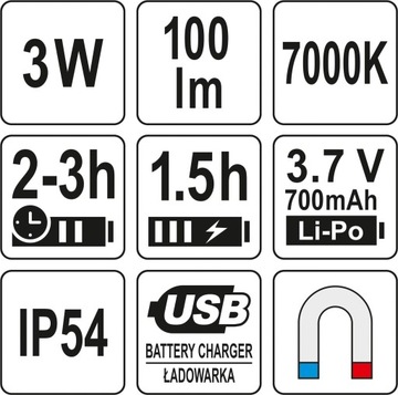 МНОГОФУНКЦИОНАЛЬНЫЙ СВЕТОДИОДНЫЙ ФОНАРЬ 3 Вт + МАГНИТНЫЙ ЗАХВАТ