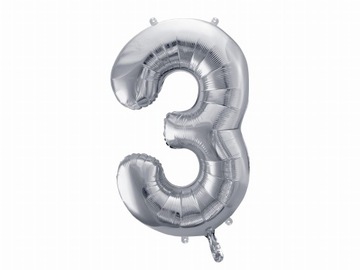 BALON foliowy SREBRNY urodziny cyfra numer 3
