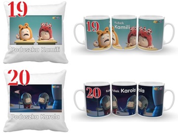 ODDBODS ZESTAW PODUSZKA+KUBEK+IMIĘ DUŻO WZORÓW