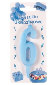 Niebieska świeczka urodzinowa na tort cyfra 6
