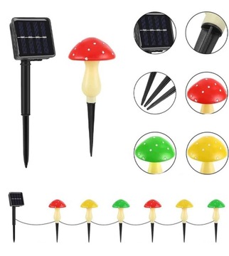 6 x LAMPY SOLARNE OGRODOWE KOLOROWE OZDOBNE GRZYB