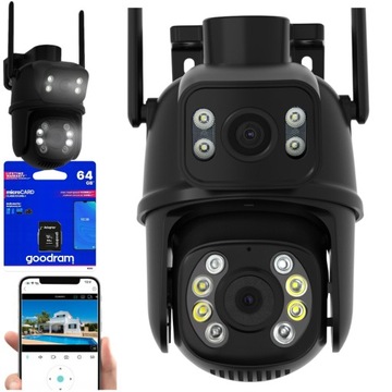 ВРАЩАЮЩАЯСЯ ДВОЙНАЯ КАМЕРА WIFI 8 Мп НАРУЖНАЯ ICSEE 128 ГБ SD