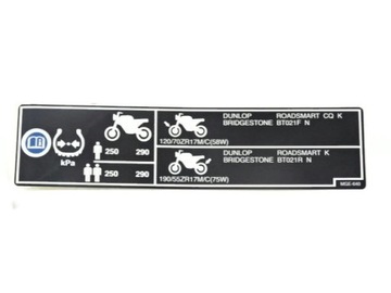 HONDA VFR1200F NAKLEJKA INFORMACJI O OPONACH OEM