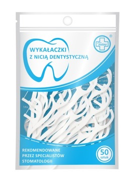 Wykałaczki z nicią dentystyczną 50 sztuk TESTEO niciowykałaczki Białe