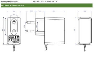 ИМПУЛЬСНЫЙ ИСТОЧНИК ПИТАНИЯ 12 В/0,5 А 6 Вт постоянного тока 2,1/5,5 POSC1205