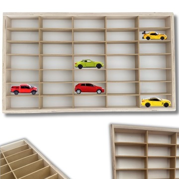 PÓŁKA NA SAMOCHODZIKI AUTKA RESORAKI HOT WHEELS ORGANIZER 35 MIEJSC DREWNO