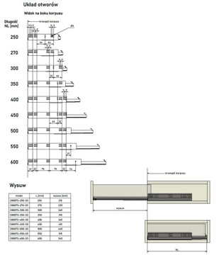 Мебельная направляющая, полное выдвижение, push-open, регулировка 3D, 400 мм - CB80TS AMIX