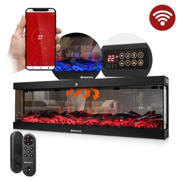 KOMINEK ELEKTRYCZNY DO ZABUDOWY Z PILOTEM + WIFI 1800W 182,6cm