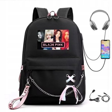 ШКОЛЬНЫЙ РЮКЗАК BLACKPINK USB A4 БОЛЬШИЕ УЗОРЫ