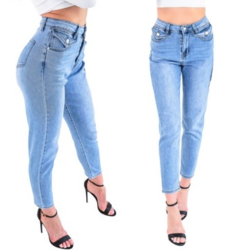Elastyczne spodnie damskie jeansy MOM FIT modelujące wysoki stan M