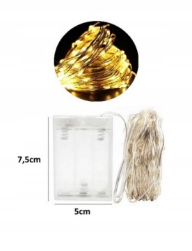 Проводные светильники 20 светодиодов с батарейками 2м белый теплый