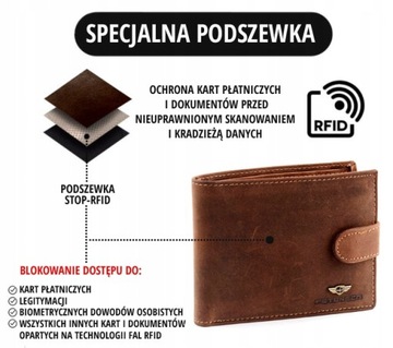 Peterson pojemny portfel męski na karty dokumenty skórzany system RFID