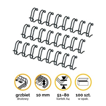 Grzbiety drutowe Czarny 10mm (51-80 kartek) 3/8