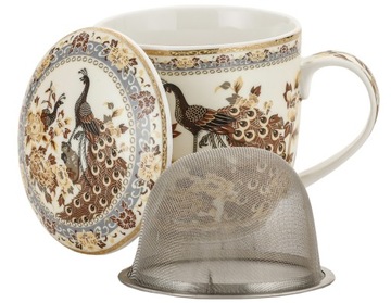 Kubek z zaparzaczem Paw Brązowy orientalny porcelana zaparzacz 350 ml