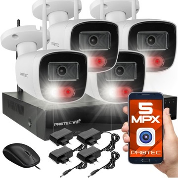 KOMPLETNY ZESTAW MONITORINGU 4 KAMERY 5Mpx WiFi światło białe IR audio