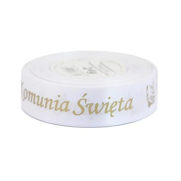 Wstążka Komunia Święta 25mm/22mb biała/złoto