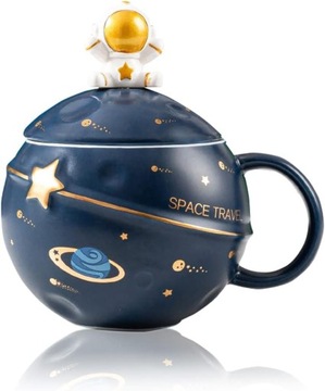 Kubek Planeta ceramiczny kubek z pokrywką i łyżką granatowy 400 ml
