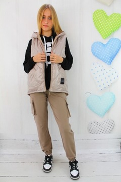 БЕЖЕВЫЙ СТЕГАНЫЙ ЖИЛЕТ С КАПЮШОНОМ 134