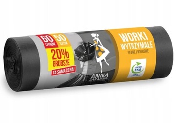 Anna Zaradna Worki na śmieci czarne 60l 50 sztuk