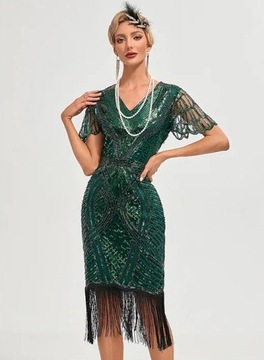 SUKIENKA CEKINOWA WIELKI GATSBY LATA 20 RETRO SYLWESTER ZIELONA M