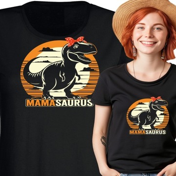 Prezent na Dzień Mamy Koszulka Dinozaur Mama Saurus MamoZaur Retro S