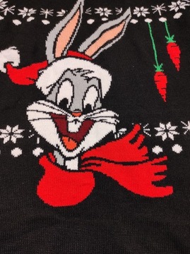 Długi ciepły świąteczny sweter damski tunika Królik Bugs Looney Tunes L