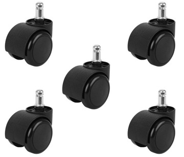 Kółka do Fotela Obrotowego 5szt z PU Fi 11mm Mocne Obrotowe Komplet Czarne