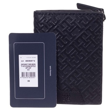 TOMMY HILFIGER PORTFEL MĘSKI TH MONOGRAM BIFOLD WITH ZIP CZARNY